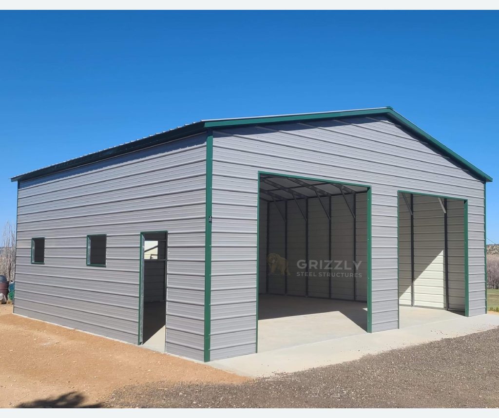 12 Year Steel Garage With Rollup Door Light Grey – Grizzly Shelter